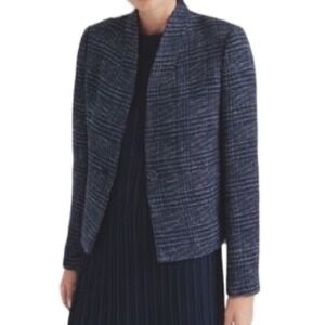 Club Monaco Textured Short Jacket Navy Wool Single Breasted $249 Women's 10 NWT